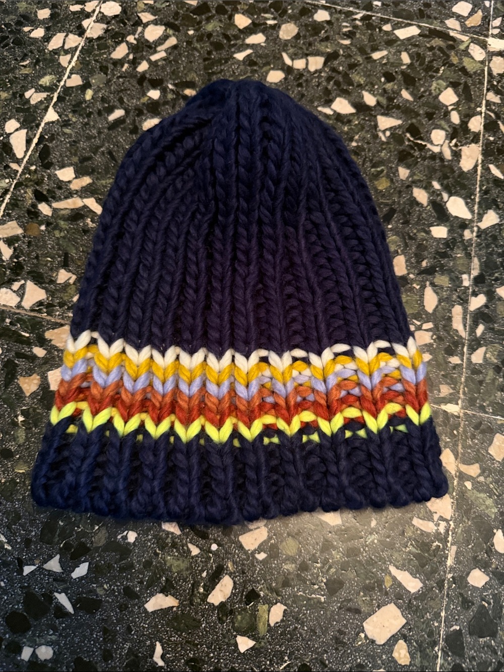 Aeropostale Navy Knit Beanie with Multicolor Stripe Accent